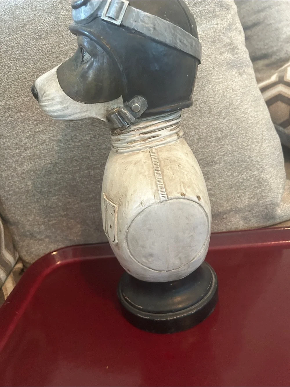 Decorative Pilot Dog Bust Sculpture - Gray and White 14 inch H Vintage